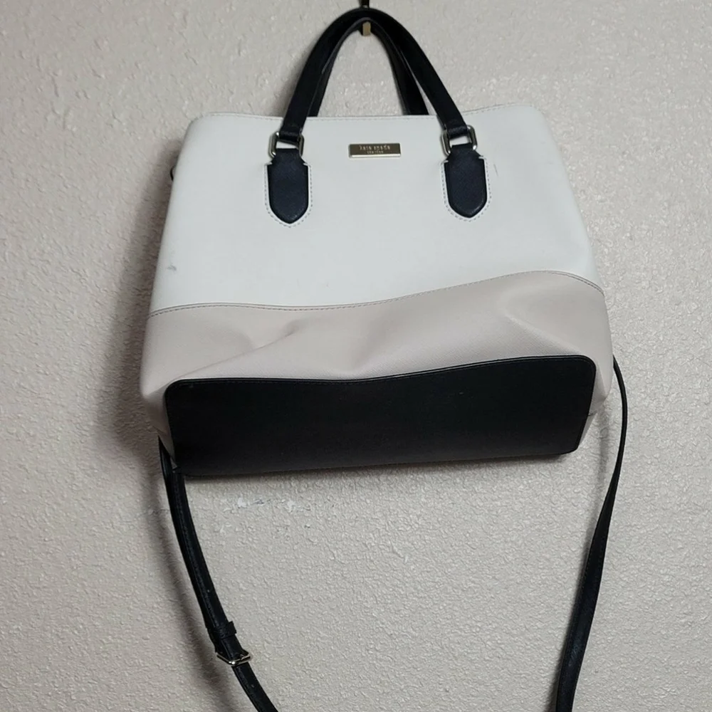 Kate Spade Evangelie Laurel Way Sachel Handbag Purse Beige Ecru Black Crossbody - Picture 1 of 12